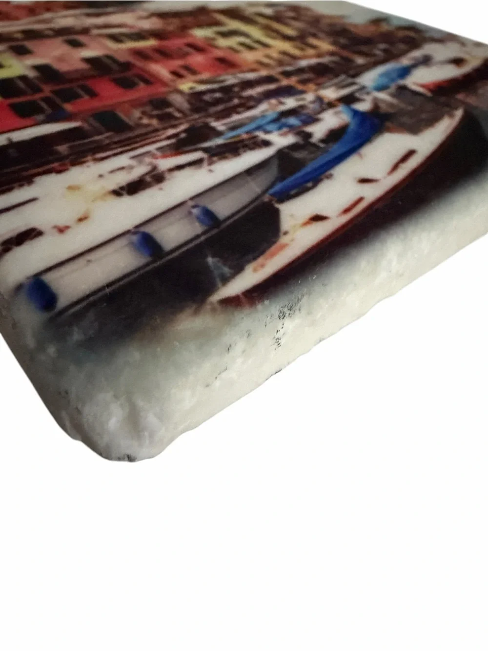 MollyCoddle Tumbled Marble Coaster Cork Back Italy Harbor Scene Ribbon
